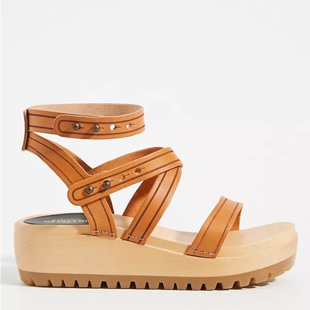 Swedish Hasbeens Jess Platform Sandal Brown Leather Strappy Women's